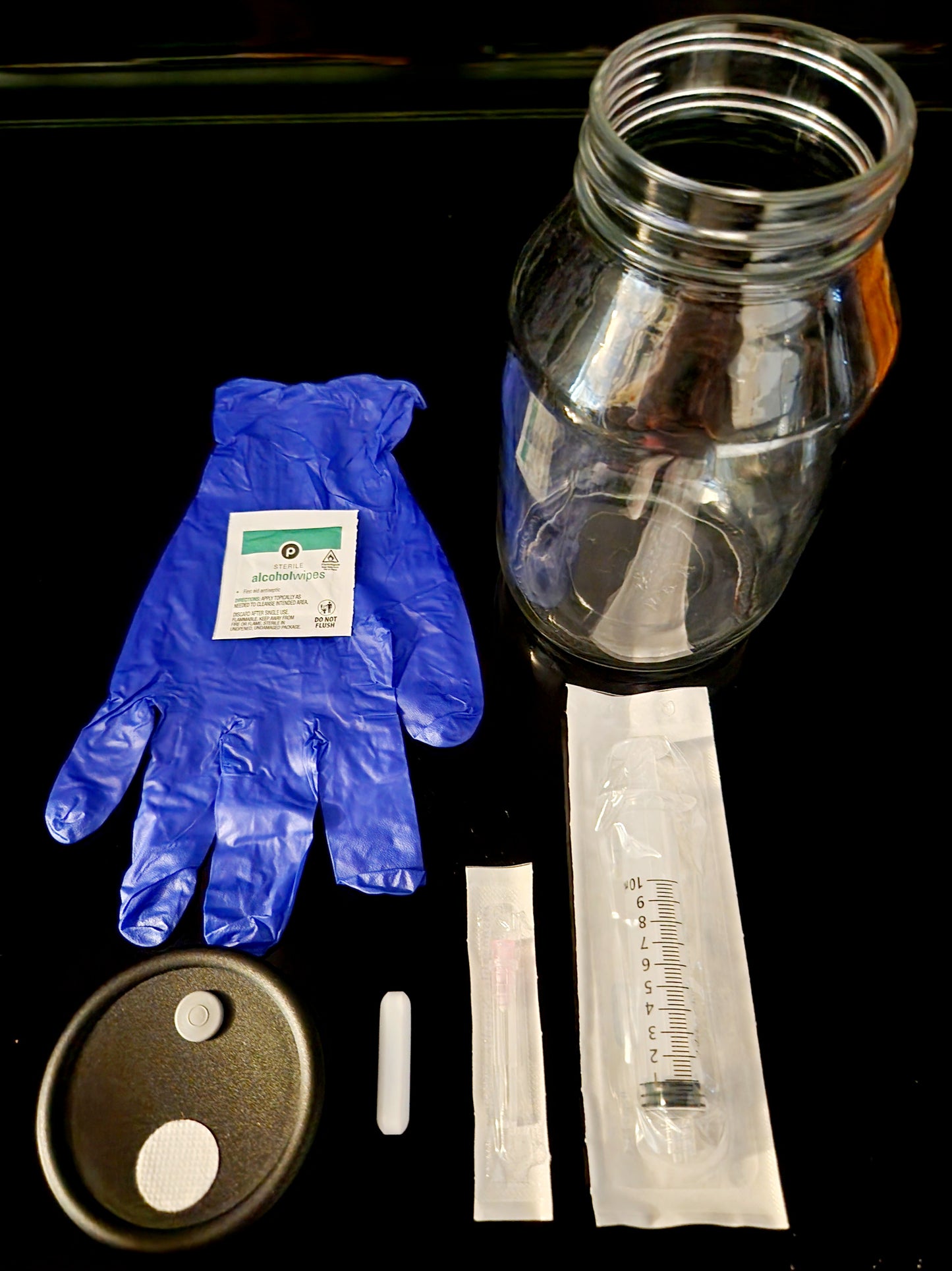 Set of 6 Vented LC Jar/Lid Kit (1000 ml) - Injection Port and 0.3-micron Filter